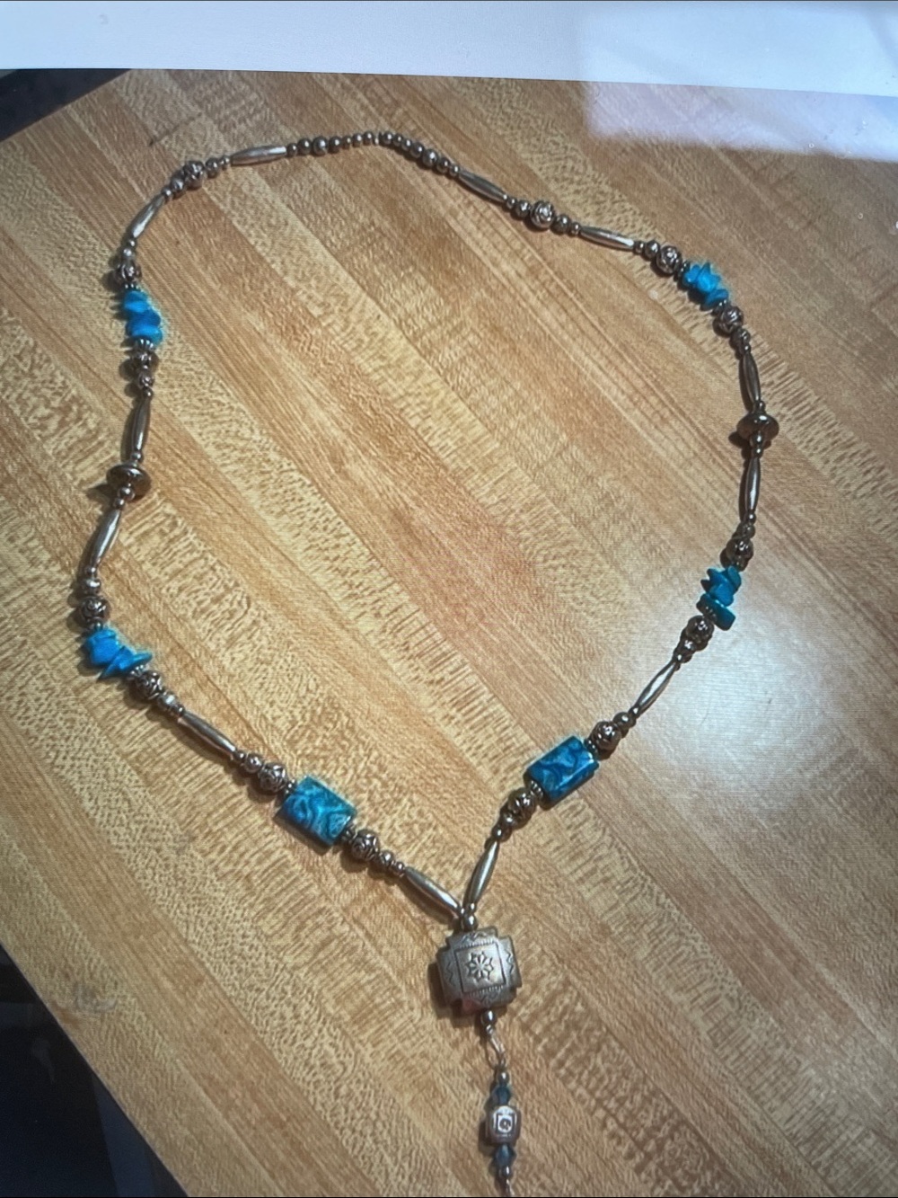 Turquoise Bead and Sterling Silver Pendant Necklace - Women Jewelry